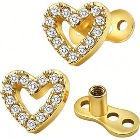 Kokoma 2PCS 14G مكعب زركونيا القلب مرساة جلدية قمم وقاعدة للنساء لذيذ الجراحية الصلب الحب القلب داخليا الخيوط الجلدية الثقب الجلدي ترصيع بيان الشرير هيئة المجوهرات in Kuwait