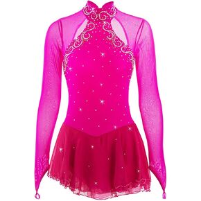 Figure Skating Dress Competition Wear Long Sleeve Breathable Rhinestone Ice Skirt Wear in Saudi Arabia