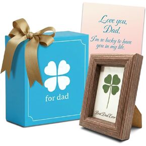 Best Dad Ever Real Four Leaf Clover Framed Father’s Day Gift - “Lucky to Have You" Handmade Keepsake from Daughter or Son - Preserved 4 Leaf Clover Sentimental Good Luck Irish Gifts for Men, Father Grandpa Papa, Dad Birthday Gift - Made by Purple Goods (4 in Saudi Arabia