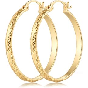 Fureylenx Gold Earrings for Women 14K Gold Hoop Earrings for Women Gold Hoops Earring for Womens Hoop Pointed Engraved Texture Hoops Earring for Womens 20/25/30mm in Saudi Arabia