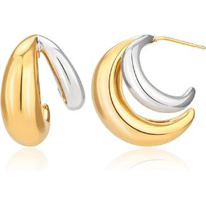 Gold and Silver Hoop Earrings - G-S in Saudi Arabia