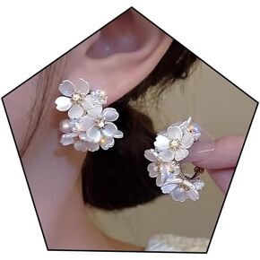 Flower Earrings for Women Boho Spring Summer White Flower Floral Hoop statement Earrings in Kuwait