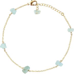 Natural Raw Blue Aquamarine Dainty Anklets, Rough Crystals Stone, Ankle Bracelet, Handmade Hanging Jewelry, 14K Gold Plated, Adjustable Chain, Gift for Women, 9+1.50inch in Saudi Arabia
