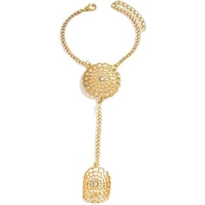 AIBFRID Gold Hand Chain Bracelet Ring for Women, Boho Finger Bracelet with Adjustable Chain, Floral Filigree Hand Jewelry, Beach Wedding Party Accessories Gift for Women in Saudi Arabia