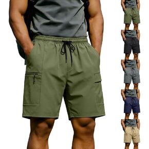 Mens Running Workout Shorts 2026 Summer Cargo Shorts Zipper Pockets Lightweight Elastic Waist Drawstring Active Short in Kuwait