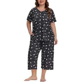 Plus Size Pajamas for Women Set Short Sleeve Tops and Capri Pants with Pockets Womens Pajama Sets Size 1x to 5x in Saudi Arabia