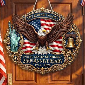 Personalized 250th Anniversary 4th of July Door Sign with Family Name, Custom Door Wreaths for 250 USA Anniversary, 250 Year America Outdoor Decorations For Home, For Parent in Saudi Arabia