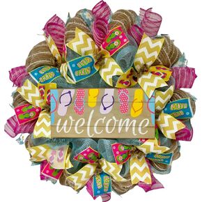 Flip Flop Welcome Summer Wreath Handmade Deco Mesh Available in 24 inch and 28 inch diameters in Kuwait