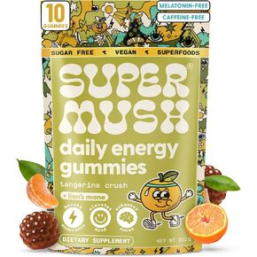 SuperMush Daily Energy Mushroom Gummies - Organic Lion’s Mane & Cordyceps Mushroom for Energy, Focus, Stress Reduction - Vegan, Sugar Free Nootropic Gummies - Functional Mushroom Supplement (10 Count) in Saudi Arabia