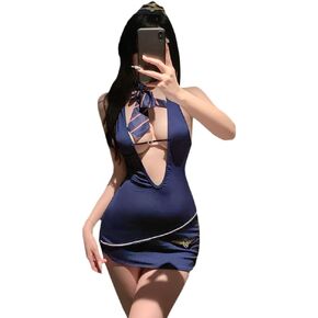 sexy flight attendant cosplay lingerie for women outfit dress airline stewardess Lady Skirt Anime Roleplay costume OL Uniform Cute Suits Bodysuit scarf hat blue in Kuwait