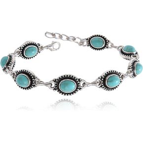 Boho Turquoise Anklets for Women Vintage Western Style Silver Ankle Bracelet Adjustable Foot Jewelry for Summer Beach Daily Wear in Saudi Arabia