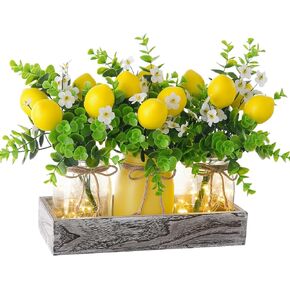 Summer Lemon Mason Jars Centerpiece for Table – Wood Tray with 3 Painted Jars, Dining Table & Coffee Table Decor, Kitchen, Living Room, Spring & Summer Home Decoration with Lemon Accents in Kuwait
