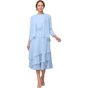 Mother of The Bride Dress with Jacket 2 Pieces Chiffon Long Sleeves Formal Evening Party Gowns for Women in Saudi Arabia