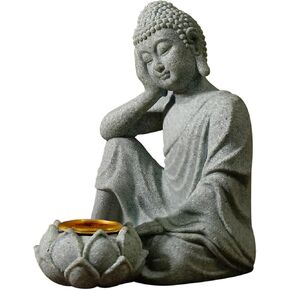Meditating Buddhas Figurine Stone Sculpture with Tealight Candle Holder Meditation Statue Garden and Indoor Decoration in Saudi Arabia