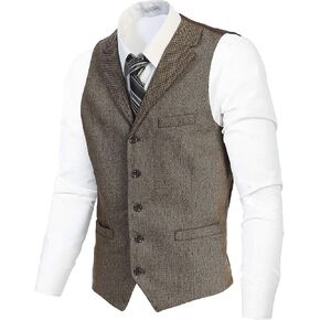 Gioberti Men's 5 Button Tailored Collar Formal Herringbone Tweed Suit Vest in Saudi Arabia