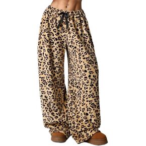 Womens Cheetah Print Fuzzy Fleece Pajama Pants Y2K Leopard Pants with Pockets Elastic Waist Warm Pj Bottoms in Saudi Arabia