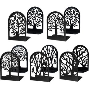 EOOUT Bookends for Shelves Decorative, 5 Pairs of Tree Bookends Supports, Black Metal Book Stoppers for Heavy Books, Heavy Duty Book Ends for Home Office School. in Kuwait