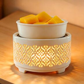 Wax Melt Burner Ceramic Electric 4-in-1 Candle Warmer Lamp with 7-Color LED Light Fragrance Oil Burner for Scented Wax Candle Jar Home Office Bedroom Decor Gifts for Women Mom - Flower Pattern in Saudi Arabia