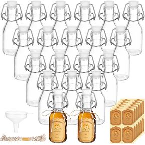 20 Pcs Swing Top Glass Bottles, 4 oz Vanilla Extract Bottles with 24 pcs Labels and a Bundle of Thread, 5.6 x 1.9 in Small Bottle for Vanilla Extract, Favors, Homemade Gifts, and Wedding Parties in Kuwait