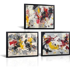 Saypeacher Abstract Wall Art Red Yellow Gray Black Framed Paintings Modern Home Decor for Living Room Bedroom 12" x 16" x3pcs in Saudi Arabia