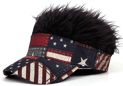USA Flag Wig Baseball Cap for Men Women Funny Stars and Stripes Patriotic Hat with Fake Hair Dad Hat Adjustable Sun Cap in Saudi Arabia