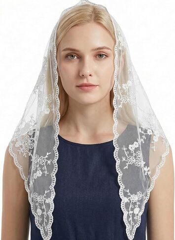 Mass Veil White Triangle Mantilla Veils Catholic Lace Christian Veils Head Covering Scarf Chapel Bridal Veil For Wedding Church Bridal Women in Kuwait