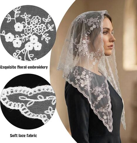 Mass Veil White Triangle Mantilla Veils Catholic Lace Christian Veils Head Covering Scarf Chapel Bridal Veil For Wedding Church Bridal Women in Kuwait