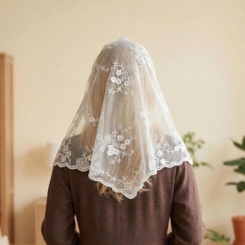 Mass Veil White Triangle Mantilla Veils Catholic Lace Christian Veils Head Covering Scarf Chapel Bridal Veil For Wedding Church Bridal Women in Kuwait
