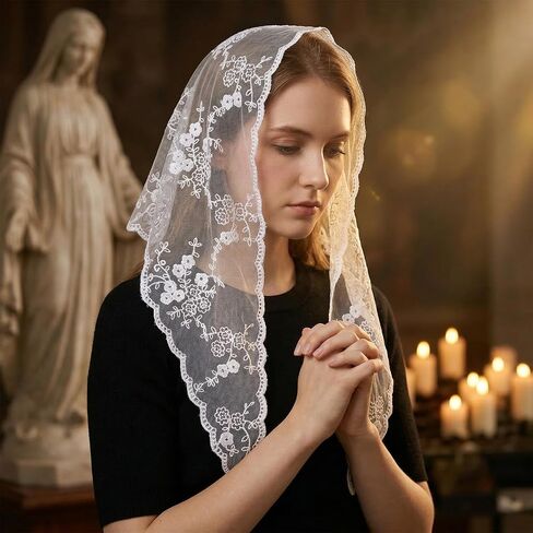 Mass Veil White Triangle Mantilla Veils Catholic Lace Christian Veils Head Covering Scarf Chapel Bridal Veil For Wedding Church Bridal Women in Kuwait