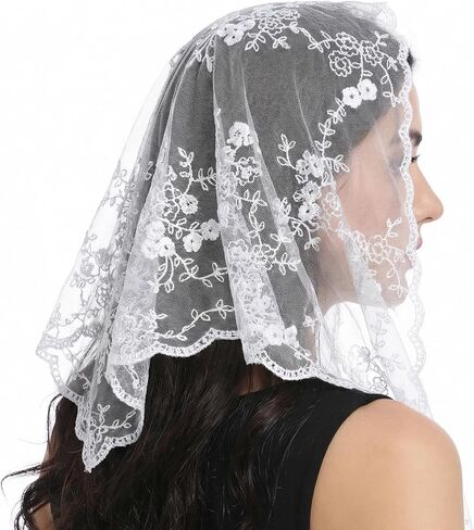 Mass Veil White Triangle Mantilla Veils Catholic Lace Christian Veils Head Covering Scarf Chapel Bridal Veil For Wedding Church Bridal Women in Kuwait