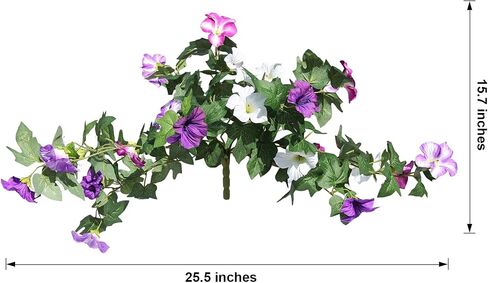 Artificial Fake Flowers Plants for Outdoor UV Resistant, 2PCS Silk Faux Petunias No Fade Summer for Outside Planter Front Door Porch Yard Patio Balcony Realistic Decoration Purple White in Saudi Arabia