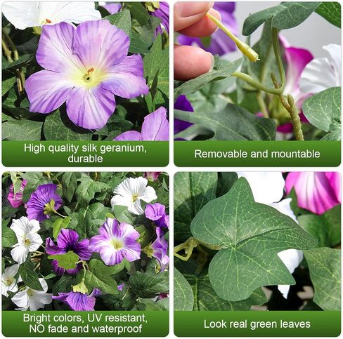 Artificial Fake Flowers Plants for Outdoor UV Resistant, 2PCS Silk Faux Petunias No Fade Summer for Outside Planter Front Door Porch Yard Patio Balcony Realistic Decoration Purple White in Saudi Arabia