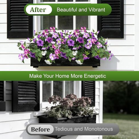 Artificial Fake Flowers Plants for Outdoor UV Resistant, 2PCS Silk Faux Petunias No Fade Summer for Outside Planter Front Door Porch Yard Patio Balcony Realistic Decoration Purple White in Saudi Arabia