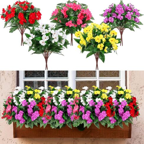 Thiccywoov 10 حزم الاصطناعي Impatiens باقة الزهور في الهواء الطلق الحرير فو الزهور في الأماكن المغلقة النباتات البلاستيكية وهمية فناء الحديقة حديقة الزفاف الخريف عيد الشكر الديكور (متعدد الألوان) in Kuwait
