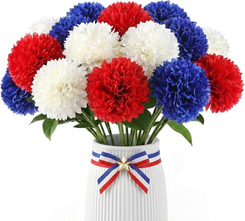 12 Pcs Artificial Flowers 4th of July Patriotic Silk Flowers for Home Decor Red White Blue Fake Flowers Memorial Day Table Centerpiece in Saudi Arabia