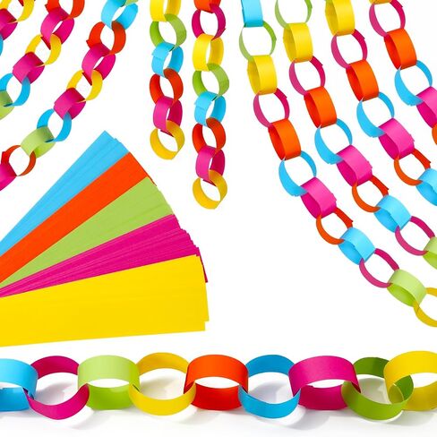 JarThenaAMCS 600Pcs Neon Paper Chain Garlands Double-Sided 5 Colors Paper Stripes VBS Decals for Birthday Christian Party Vacation Bible School Decor in Kuwait