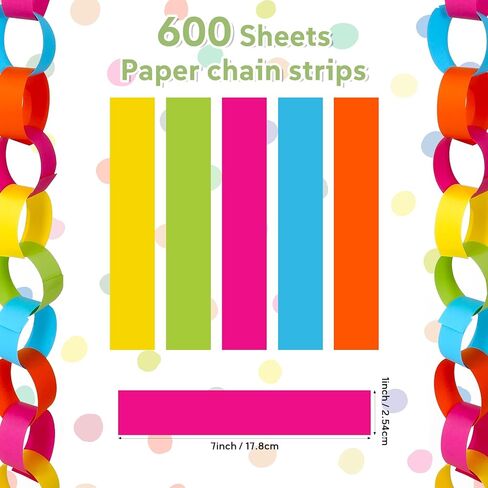 JarThenaAMCS 600Pcs Neon Paper Chain Garlands Double-Sided 5 Colors Paper Stripes VBS Decals for Birthday Christian Party Vacation Bible School Decor in Kuwait