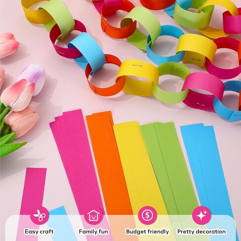 JarThenaAMCS 600Pcs Neon Paper Chain Garlands Double-Sided 5 Colors Paper Stripes VBS Decals for Birthday Christian Party Vacation Bible School Decor in Kuwait