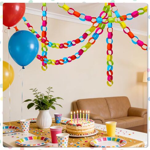 JarThenaAMCS 600Pcs Neon Paper Chain Garlands Double-Sided 5 Colors Paper Stripes VBS Decals for Birthday Christian Party Vacation Bible School Decor in Kuwait