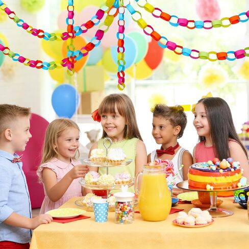 JarThenaAMCS 600Pcs Neon Paper Chain Garlands Double-Sided 5 Colors Paper Stripes VBS Decals for Birthday Christian Party Vacation Bible School Decor in Kuwait