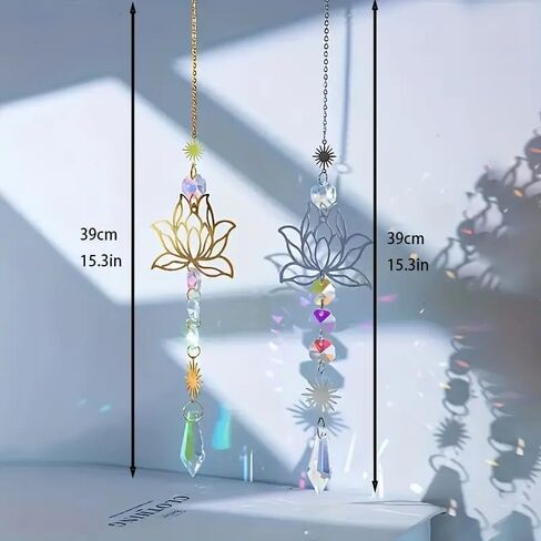 Gold Sun Catcher Lotus Flower & Leaf with Crystal Prisms Rainbow Maker Pendant Window Hanging Ornament for Home Garden Rearview Mirror Charms Gift in Kuwait