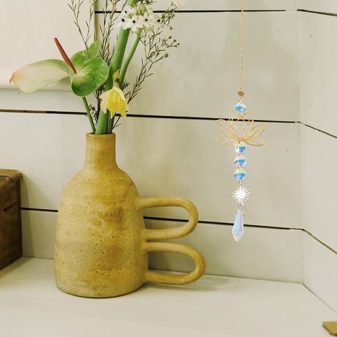 Gold Sun Catcher Lotus Flower & Leaf with Crystal Prisms Rainbow Maker Pendant Window Hanging Ornament for Home Garden Rearview Mirror Charms Gift in Kuwait
