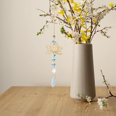 Gold Sun Catcher Lotus Flower & Leaf with Crystal Prisms Rainbow Maker Pendant Window Hanging Ornament for Home Garden Rearview Mirror Charms Gift in Kuwait