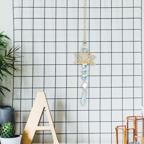Gold Sun Catcher Lotus Flower & Leaf with Crystal Prisms Rainbow Maker Pendant Window Hanging Ornament for Home Garden Rearview Mirror Charms Gift in Kuwait