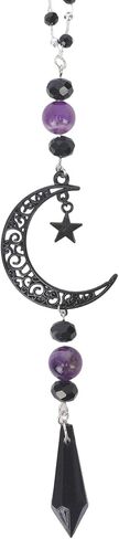 Moon Witchy Car Rearview Mirror Charm - Black Crystal Hanging Ornament Fantasy Rear View Mirror Decoration, Cars Interior Decorations for Women Men, Gift for Goth Lovers in Saudi Arabia