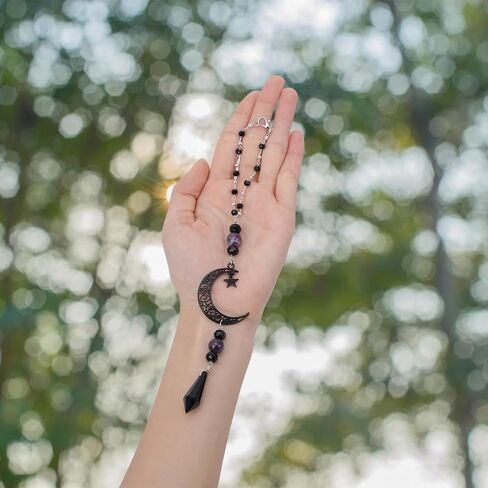 Moon Witchy Car Rearview Mirror Charm - Black Crystal Hanging Ornament Fantasy Rear View Mirror Decoration, Cars Interior Decorations for Women Men, Gift for Goth Lovers in Saudi Arabia