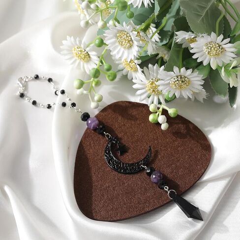 Moon Witchy Car Rearview Mirror Charm - Black Crystal Hanging Ornament Fantasy Rear View Mirror Decoration, Cars Interior Decorations for Women Men, Gift for Goth Lovers in Saudi Arabia