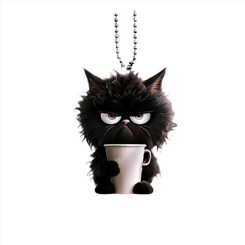 Acrylic Grumpy Black Cat Car Hanging Decor - Cute Pet Pendant for Car/Home | Ideal Gift for Cat Lovers/GJ-58 in Kuwait