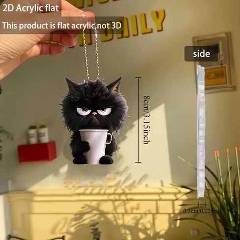 Acrylic Grumpy Black Cat Car Hanging Decor - Cute Pet Pendant for Car/Home | Ideal Gift for Cat Lovers/GJ-58 in Kuwait