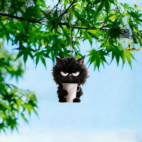 Acrylic Grumpy Black Cat Car Hanging Decor - Cute Pet Pendant for Car/Home | Ideal Gift for Cat Lovers/GJ-58 in Kuwait